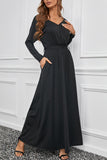 Black Long Sleeve Dress for Women Black V Neck Batwing Sleeve Maxi Dress LC616128-2