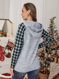Black Womens Splicing Kangaroo Pocket Buttoned Plaid Hoodie LC2539575-2