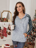 Black Womens Splicing Kangaroo Pocket Buttoned Plaid Hoodie LC2539575-2