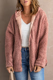 Pink Womens Full Zip Soft Warm Sherpa Hooded Coat with Pocket LC8511355-10
