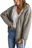 Khaki Womens Full Zip Soft Warm Sherpa Hooded Coat with Pocket LC8511355-16