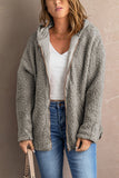 Khaki Womens Full Zip Soft Warm Sherpa Hooded Coat with Pocket LC8511355-16