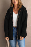 Black Womens Full Zip Soft Warm Sherpa Hooded Coat with Pocket LC8511355-2