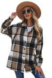 LC8511482-7-S, LC8511482-7-M, LC8511482-7-L, LC8511482-7-XL, LC8511482-7-2XL, Yellow Women's Flannel Plaid Jacket Long Sleeve Buttoned Shirts Coats Shacket