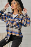 LC255462-105-S, LC255462-105-M, LC255462-105-L, LC255462-105-XL, LC255462-105-2XL, Blue Geometric Plaid Print Pocketed Shirt