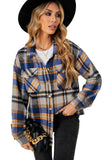 LC255462-105-S, LC255462-105-M, LC255462-105-L, LC255462-105-XL, LC255462-105-2XL, Blue Geometric Plaid Print Pocketed Shirt