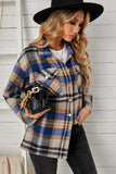 LC255462-105-S, LC255462-105-M, LC255462-105-L, LC255462-105-XL, LC255462-105-2XL, Blue Geometric Plaid Print Pocketed Shirt