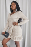 Apricot Ladies Long Sleeve V Neck Mini Dress Ruffled Sequin Dress LC228784-18