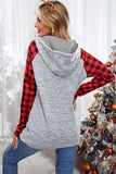 Red Womens Splicing Kangaroo Pocket Buttoned Plaid Hoodie LC2539575-3