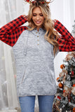 Red Womens Splicing Kangaroo Pocket Buttoned Plaid Hoodie LC2539575-3