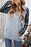 Black Womens Splicing Kangaroo Pocket Buttoned Plaid Hoodie LC2539575-2