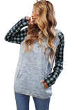 Black Womens Splicing Kangaroo Pocket Buttoned Plaid Hoodie LC2539575-2