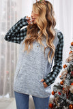 Black Womens Splicing Kangaroo Pocket Buttoned Plaid Hoodie LC2539575-2