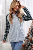 Black Womens Splicing Kangaroo Pocket Buttoned Plaid Hoodie LC2539575-2