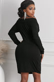 Black Plunging Neck Bodycon Long Sleeve Ladies Black Mini Dress LC227553-2