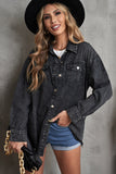 LC8511377-2-S, LC8511377-2-M, LC8511377-2-L, LC8511377-2-XL, LC8511377-2-2XL, Black Women’s Oversized Shacket Pocket Long Boyfriend Raw Hem Button Jacket