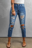 Sky Blue Women's Ripped Boyfriend Jeans Distressed Holes Crop Denim Pants LC78064-4