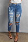 Sky Blue Women's Ripped Boyfriend Jeans Distressed Holes Crop Denim Pants LC78064-4