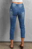 Sky Blue Women's Ripped Boyfriend Jeans Distressed Holes Crop Denim Pants LC78064-4