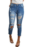 Sky Blue Women's Ripped Boyfriend Jeans Distressed Holes Crop Denim Pants LC78064-4