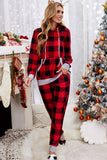 Red Pajamas Set Long Sleeve Sleepwear for Women Red Plaid Lounge Sets LC62588-3