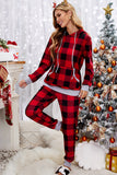 Red Pajamas Set Long Sleeve Sleepwear for Women Red Plaid Lounge Sets LC62588-3