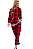 Red Pajamas Set Long Sleeve Sleepwear for Women Red Plaid Lounge Sets LC62588-3