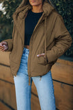 LC856045-17-S, LC856045-17-M, LC856045-17-L, LC856045-17-XL, LC856045-17-2XL, Brown Winter Coats for Women Outdoor Zipper Hooded Coat Outwear with Pockets