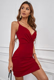 Red Criss Cross Ladies Bodycon Mini Dress with Side Split LC228936-3