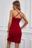 Red Criss Cross Ladies Bodycon Mini Dress with Side Split LC228936-3