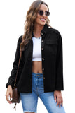 LC8511383-2-S, LC8511383-2-M, LC8511383-2-L, LC8511383-2-XL, LC8511383-2-2XL, Black Womens Boyfriend Shirt Ribbed Shacket Loose Fit Long Sleeve Tops