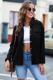 LC8511383-2-S, LC8511383-2-M, LC8511383-2-L, LC8511383-2-XL, LC8511383-2-2XL, Black Womens Boyfriend Shirt Ribbed Shacket Loose Fit Long Sleeve Tops