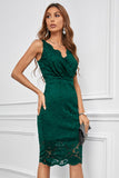 Green Floral Lace Sleeveless Deep V Neck Ladies Bodycon Midi Dress LC617433-9