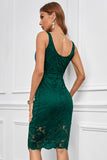 Green Floral Lace Sleeveless Deep V Neck Ladies Bodycon Midi Dress LC617433-9