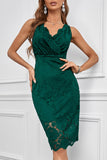 Green Floral Lace Sleeveless Deep V Neck Ladies Bodycon Midi Dress LC617433-9