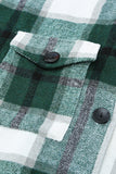 LC851789-9-S, LC851789-9-M, LC851789-9-L, LC851789-9-XL, LC851789-9-2XL, Green Women's Plaid Shirt Collar Button Oversized Midi Lenght Shacket