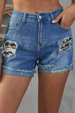 LC78823-2-S, LC78823-2-M, LC78823-2-L, LC78823-2-XL, LC78823-2-2XL, Black Ripped Patchwork Hem Denim Shorts for Women