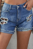 LC78823-2-S, LC78823-2-M, LC78823-2-L, LC78823-2-XL, LC78823-2-2XL, Black Ripped Patchwork Hem Denim Shorts for Women