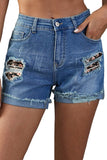 LC78823-2-S, LC78823-2-M, LC78823-2-L, LC78823-2-XL, LC78823-2-2XL, Black Ripped Patchwork Hem Denim Shorts for Women