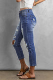 Blue Women's Ripped Boyfriend Jeans Distressed Holes Crop Denim Pants LC78064-5