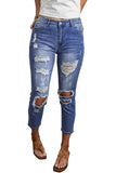 Blue Women's Ripped Boyfriend Jeans Distressed Holes Crop Denim Pants LC78064-5