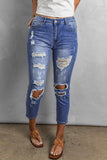 Blue Women's Ripped Boyfriend Jeans Distressed Holes Crop Denim Pants LC78064-5