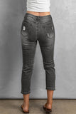 Black Women's Ripped Boyfriend Jeans Distressed Holes Crop Denim Pants LC78064-2