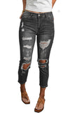 Black Women's Ripped Boyfriend Jeans Distressed Holes Crop Denim Pants LC78064-2