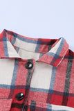 LC851789-3-S, LC851789-3-M, LC851789-3-L, LC851789-3-XL, LC851789-3-2XL, Red Women's Plaid Shirt Collar Button Oversized Midi Lenght Shacket
