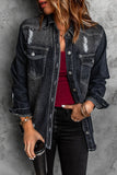 LC8511533-2-S, LC8511533-2-M, LC8511533-2-L, LC8511533-2-XL, LC8511533-2-2XL, Black Women's Oversized Denim Jacket Boyfriend Distressed Jean Trucker Jacket