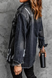 LC8511533-2-S, LC8511533-2-M, LC8511533-2-L, LC8511533-2-XL, LC8511533-2-2XL, Black Women's Oversized Denim Jacket Boyfriend Distressed Jean Trucker Jacket