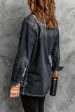 LC8511533-2-S, LC8511533-2-M, LC8511533-2-L, LC8511533-2-XL, LC8511533-2-2XL, Black Women's Oversized Denim Jacket Boyfriend Distressed Jean Trucker Jacket