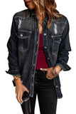 LC8511533-2-S, LC8511533-2-M, LC8511533-2-L, LC8511533-2-XL, LC8511533-2-2XL, Black Women's Oversized Denim Jacket Boyfriend Distressed Jean Trucker Jacket