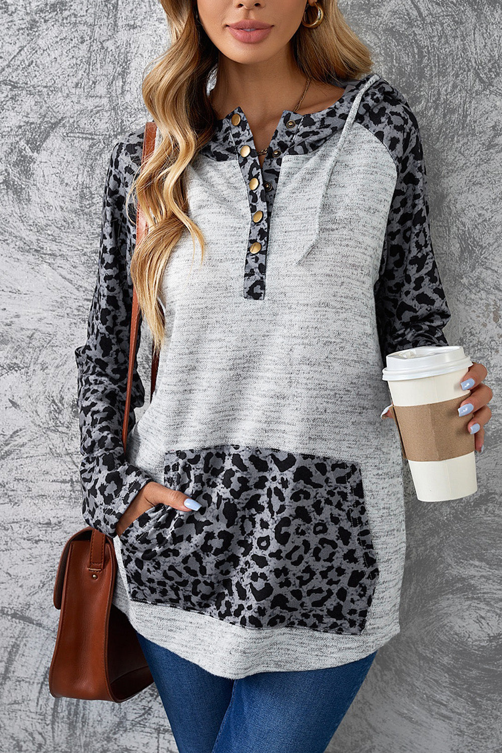 Sweat à capuche léopard à blocs de couleurs pour femme Sweat à capuche à manches longues
